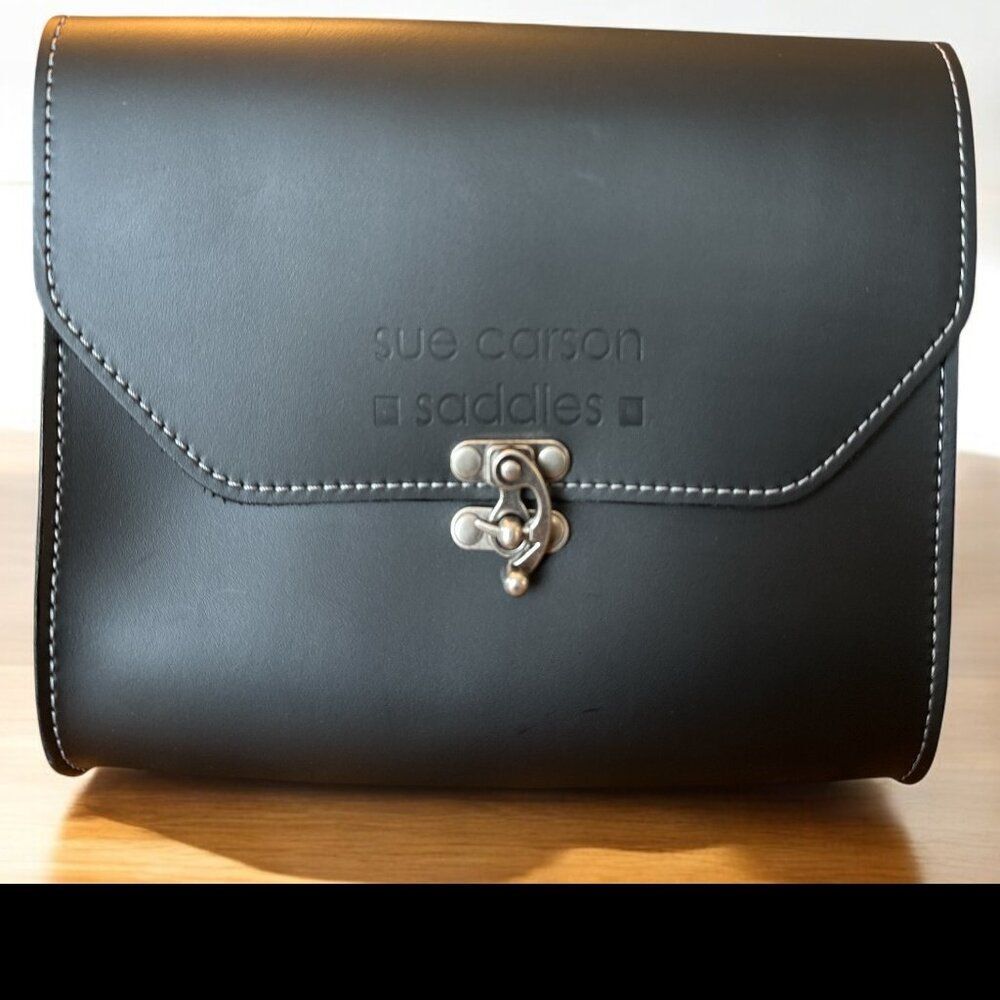 Sue Carson Saddles Black Bag Pouch Antique Nickel Clasp Lock